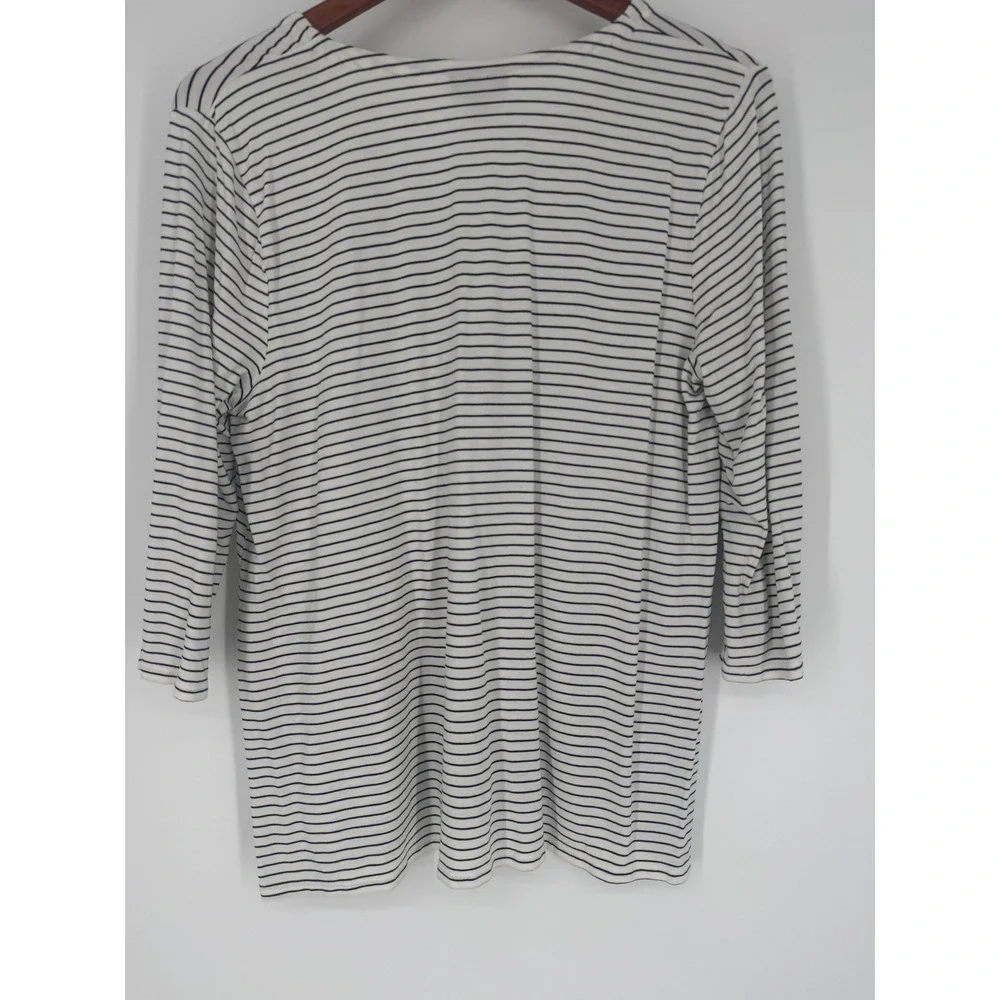 J Jill Womens Henley Top Medium Nautical Maritime Minimalist Basic Coastal Chic